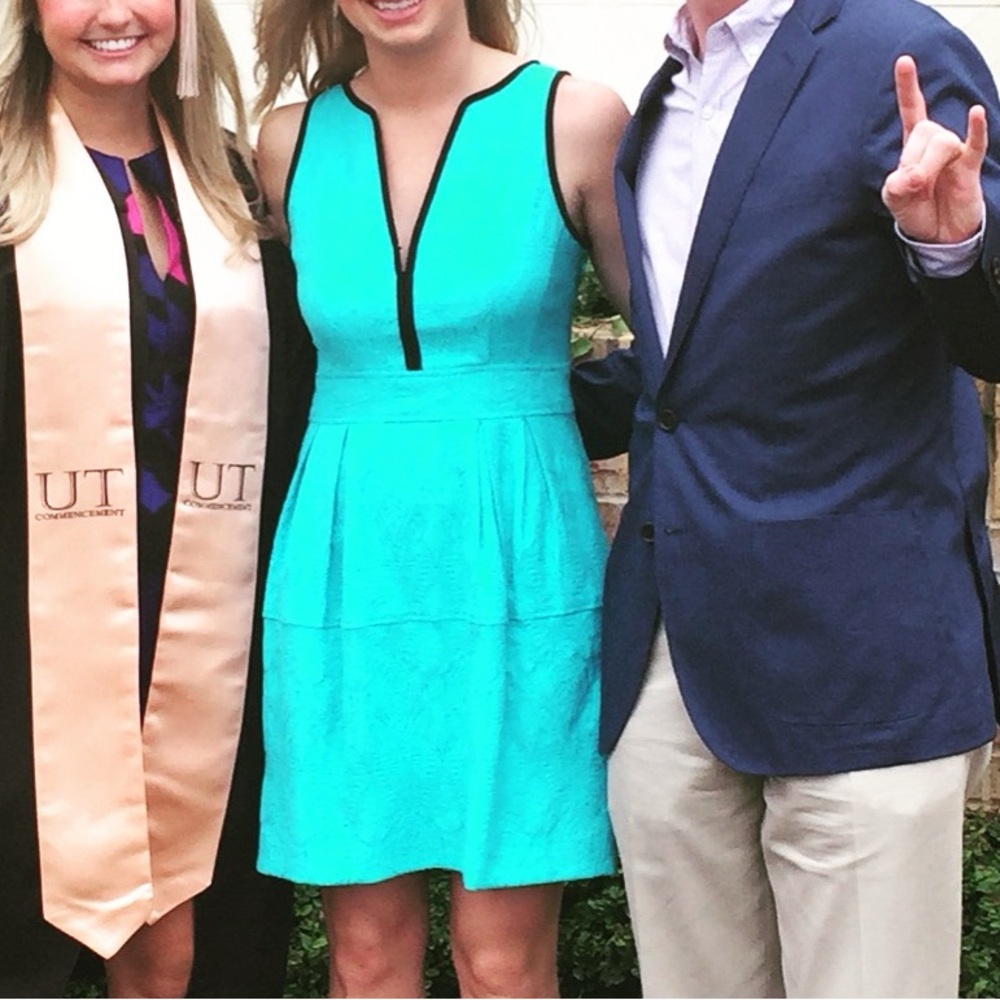 Nanette Leopore blue embroidered dress with black trim